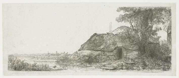  伦勃朗·梵·莱茵 Rembrandt van Rijn——落魄房屋树木素描1